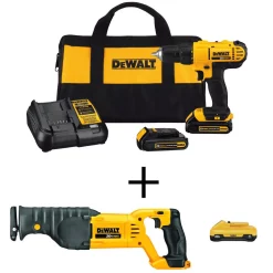 Brand new 🔥 DEWALT 20-Volt MAX Cordless 1/2 In. Drill/Driver, (2) 20-Volt 1.3Ah Batteries, Charger & Reciprocating Saw ✨