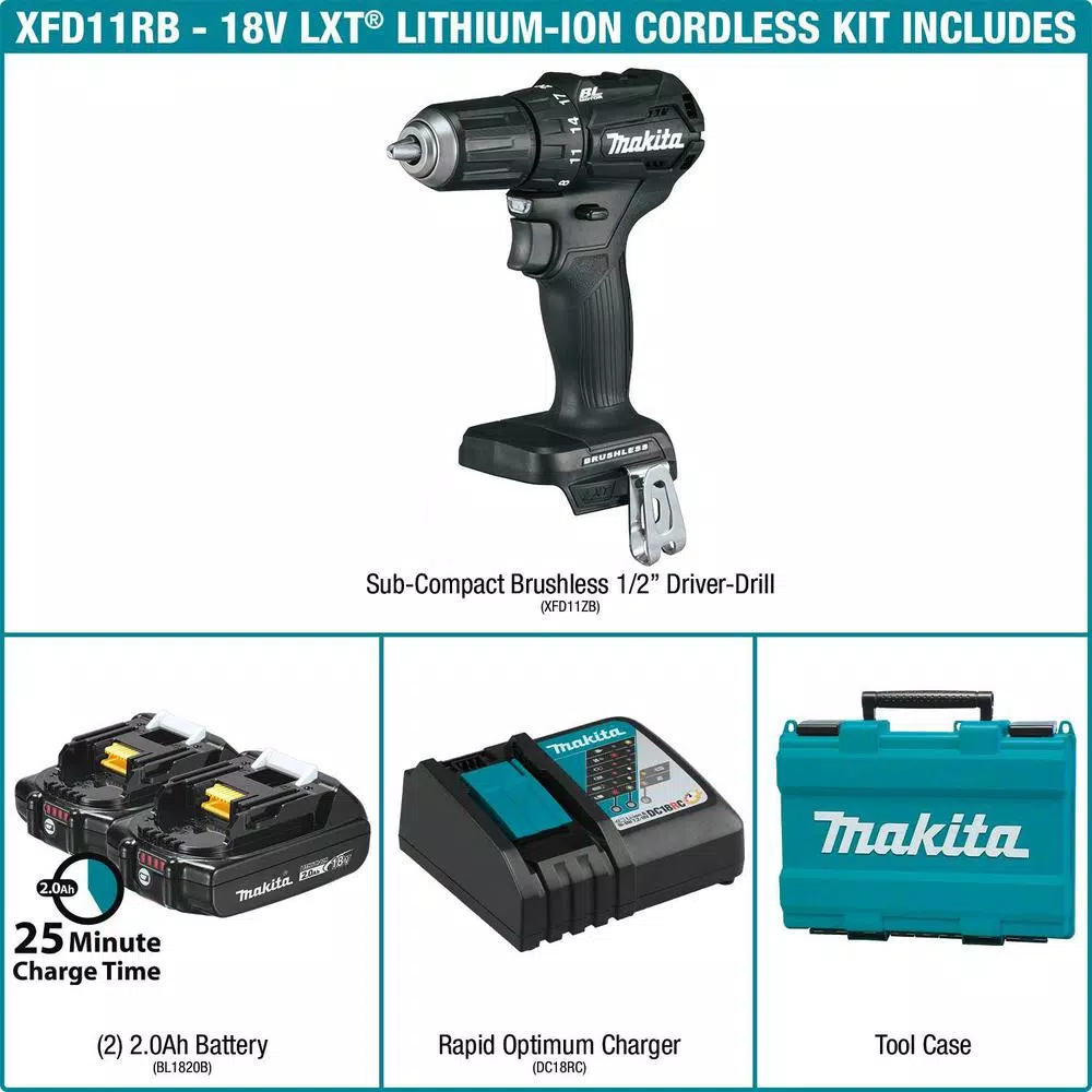 Flash Sale ๐ Makita 18-Volt 2.0 Ah LXT Lithium-Ion Sub-Compact Brushless Cordless 1/2 In. Driver Drill Kit ๐ 4 Flash Sale ๐ Makita 18-Volt 2.0 Ah LXT Lithium-Ion Sub-Compact Brushless Cordless 1/2 In. Driver Drill Kit ๐ - Image 2