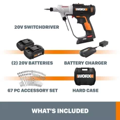 Flash Sale 🎁 Worx POWER SHARE 20-Volt Switchdriver Cordless 1/4 In. Drill And Driver With 67-Piece Accessory Kit 🔔 -Outlet drills Store unnamed file 1887