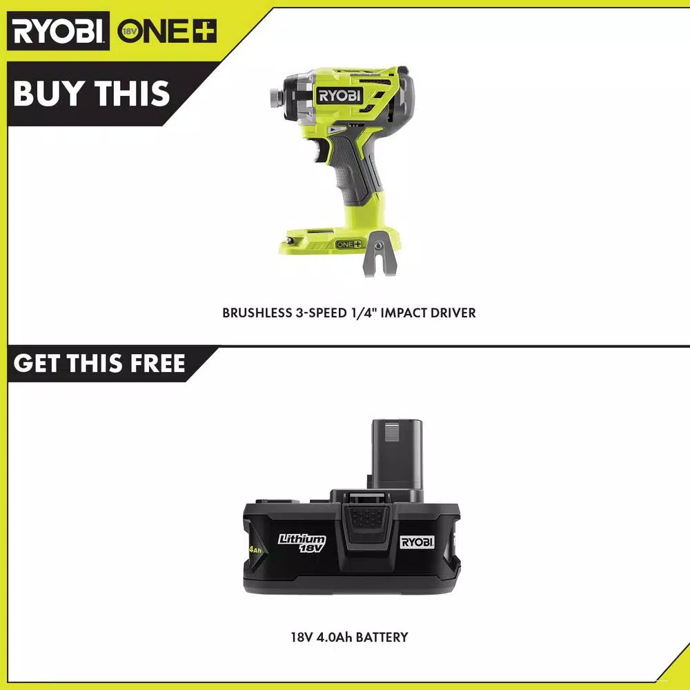 Buy ⌛ RYOBI 18-Volt ONE+ Cordless Brushless 3-Speed 1/4 In. Hex Impact Driver With 4.0 Ah Lithium-Ion Battery 💯 4 Buy ⌛ RYOBI 18-Volt ONE+ Cordless Brushless 3-Speed 1/4 In. Hex Impact Driver With 4.0 Ah Lithium-Ion Battery 💯 - Image 2