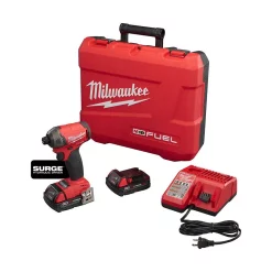 New 🎉 Milwaukee M18 FUEL SURGE 18-Volt Lithium-Ion Brushless Cordless 1/4 In. Hex Impact Driver Compact Kit W/(2) 2.0Ah Batteries, Case 😍