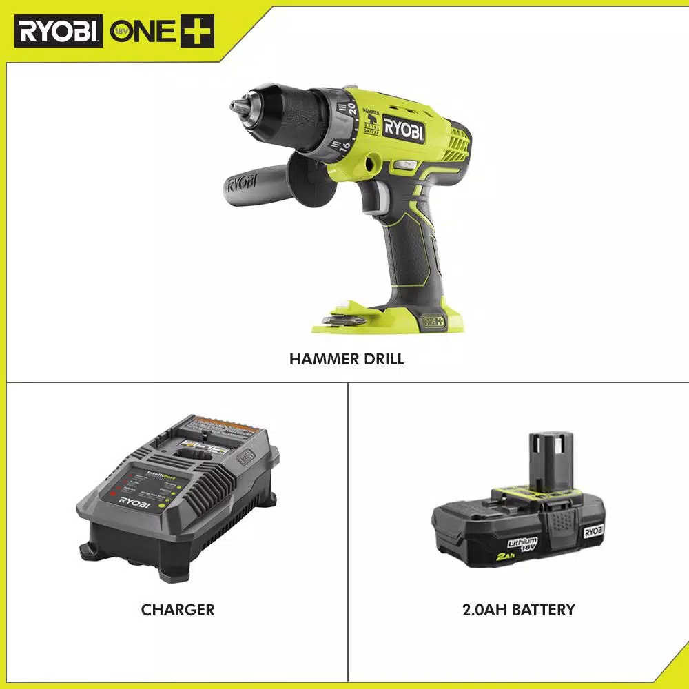 Promo 👏 RYOBI 18-Volt ONE+ Cordless 1/2 In. 🔨 Hammer Drill/Driver With Handle With 2.0 Ah Battery And Charger Kit ❤️ 4 Promo 👏 RYOBI 18-Volt ONE+ Cordless 1/2 In. 🔨 Hammer Drill/Driver With Handle With 2.0 Ah Battery And Charger Kit ❤️ - Image 2