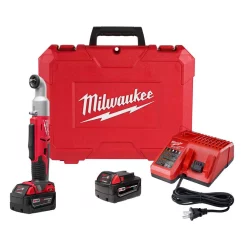 Best Sale 🔔 Milwaukee M18 18-Volt Lithium-Ion Cordless 3/8 In. 2-Speed Right Angle Impact 🔧 Wrench Kit W/(2) 3.0Ah Batteries, Charger, Hard Case 🎁