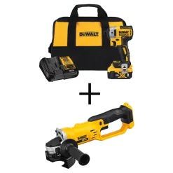 Best Sale 🎁 DEWALT 20-Volt MAX XR Cordless Brushless 3-Speed 1/4 In. Impact Driver With (1) 20-Volt 5.0Ah Battery & 4-1/2 In. Grinder 🎁