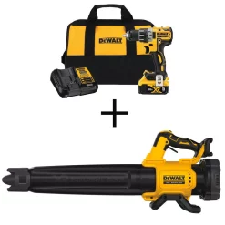 Discount 🎁 DEWALT 20-Volt MAX XR Cordless Brushless 1/2 In. Drill/Driver, (1) 20-Volt 5.0Ah Battery, Charger & Brushless Handheld Blower 🧨