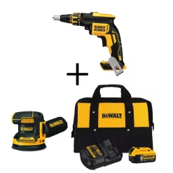 Buy 👍 DEWALT 20-Volt MAX XR Cordless Brushless Drywall Screw Gun With (1) 20-Volt 5.0Ah Battery & 5 In. Random Orbital Sander 🎉