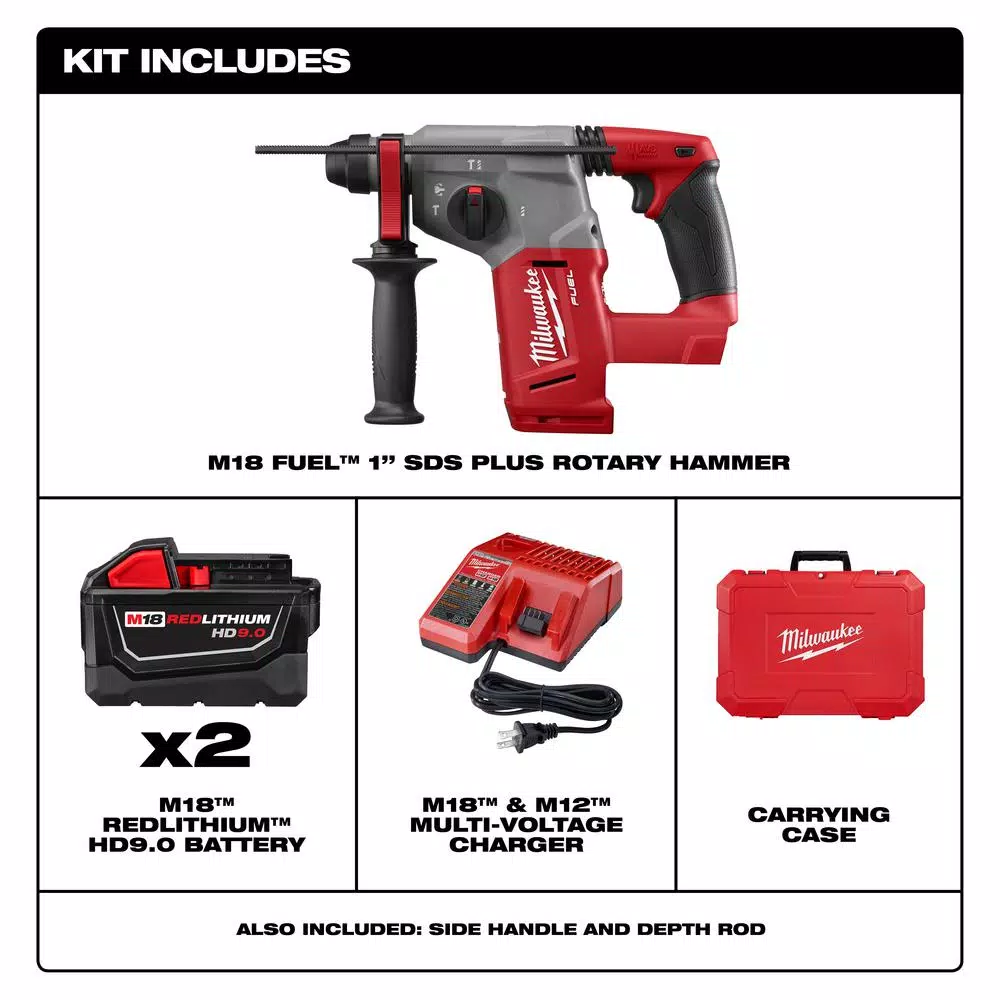 Hot Sale โจ Milwaukee M18 FUEL 18-Volt Lithium-Ion Brushless Cordless 1 In. SDS-Plus Rotary ๐จ Hammer Kit W/(2) 9.0Ah Batteries, Rapid Charger ๐ 4 Hot Sale โจ Milwaukee M18 FUEL 18-Volt Lithium-Ion Brushless Cordless 1 In. SDS-Plus Rotary ๐จ Hammer Kit W/(2) 9.0Ah Batteries, Rapid Charger ๐ - Image 2