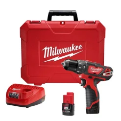 New 👍 Milwaukee M12 12-Volt Lithium-Ion Cordless 3/8 In. 🔨 Hammer Drill/Driver Kit With Two 1.5 Ah Batteries And Hard Case ⭐