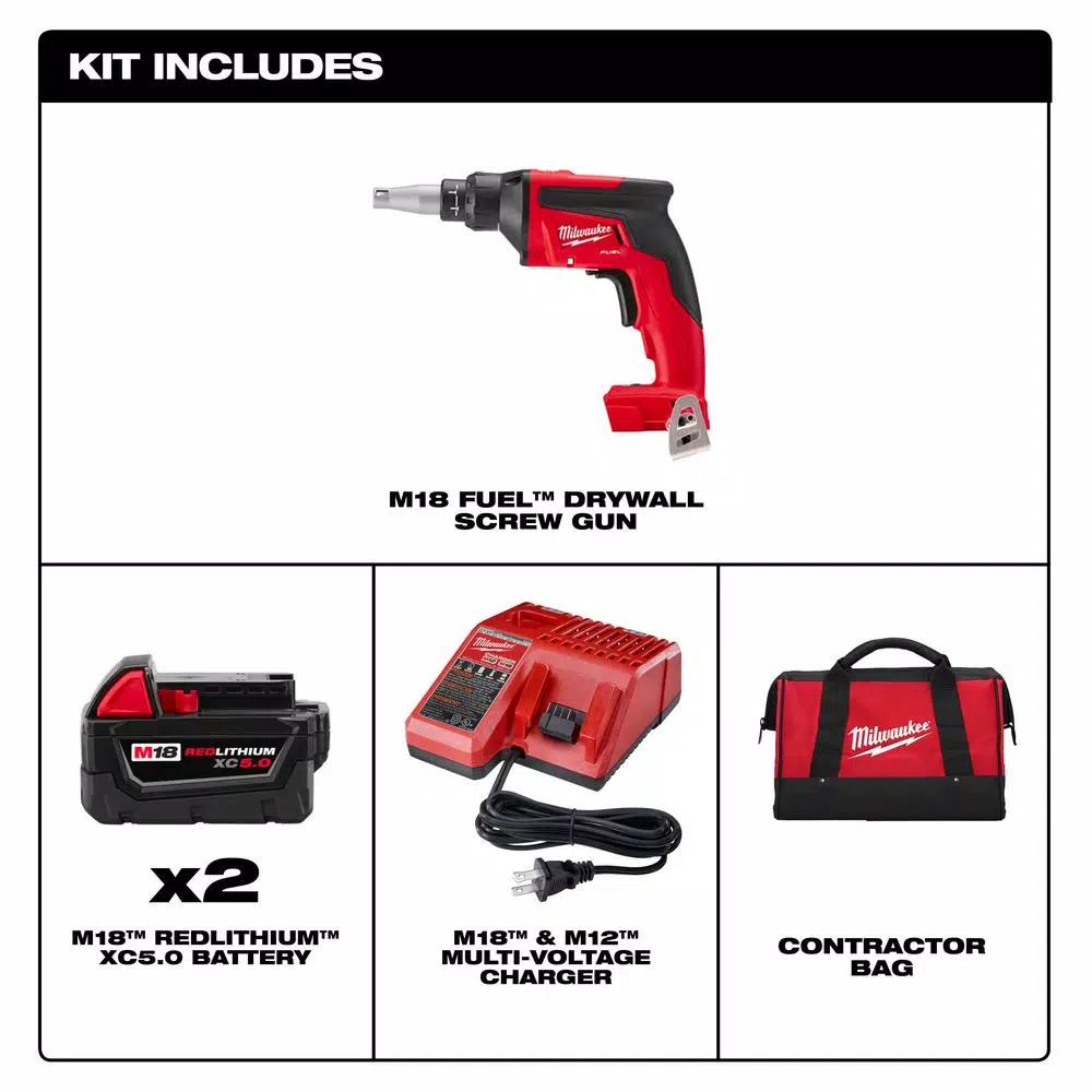 Discount π Milwaukee M18 FUEL 18-Volt Lithium-Ion Brushless Cordless Drywall Screw Gun Kit With (2) 5.0Ah Batteries, Charger And Tool Bag π 4 Discount π Milwaukee M18 FUEL 18-Volt Lithium-Ion Brushless Cordless Drywall Screw Gun Kit With (2) 5.0Ah Batteries, Charger And Tool Bag π - Image 2