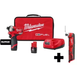 Best Sale 👏 Milwaukee M12 FUEL SURGE 12-Volt Lithium-Ion Brushless Cordless 1/4 In. Hex Impact Driver Compact Kit With M12 Multi-Tool 💯