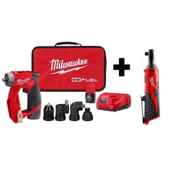 Best Pirce 🥰 Milwaukee M12 FUEL 12-Volt Lithium-Ion Brushless Cordless 4-in-1 Installation 3/8 In. Drill Driver Kit W/ M12 3/8 In. Ratchet 😀