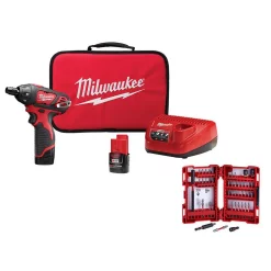 Brand new ⌛ Milwaukee M12 12-Volt Lithium-Ion Cordless 1/4 In. Hex Screwdriver Kit With SHOCKWAVE Driver Bit Set (45-Piece) ⌛